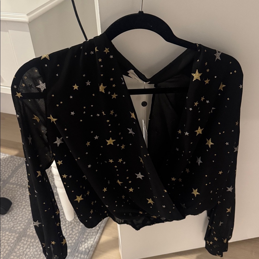 Lovers + Friends Black Sheer Top with Star Pattern